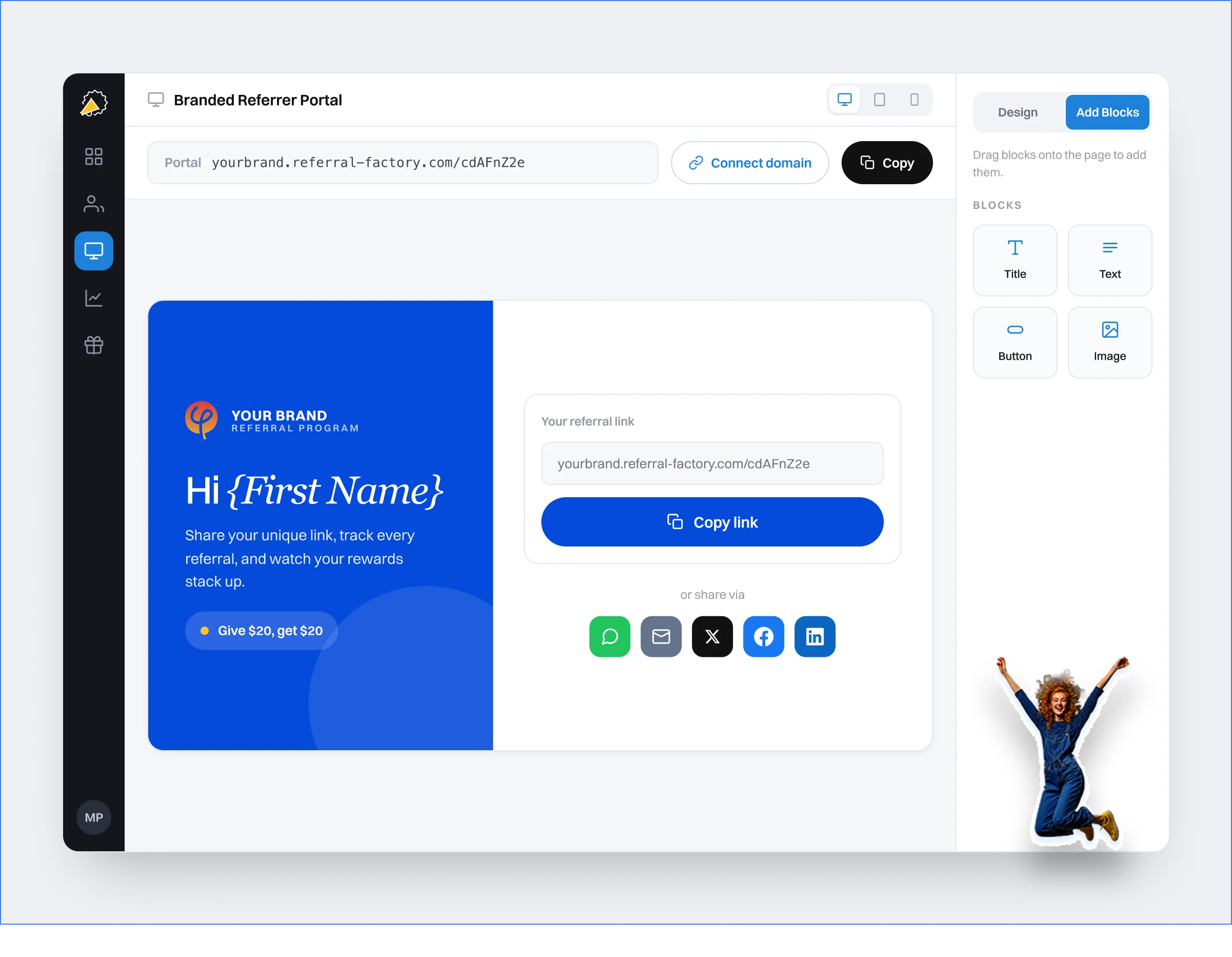 Referral Factory branded referrer portal builder and portal preview