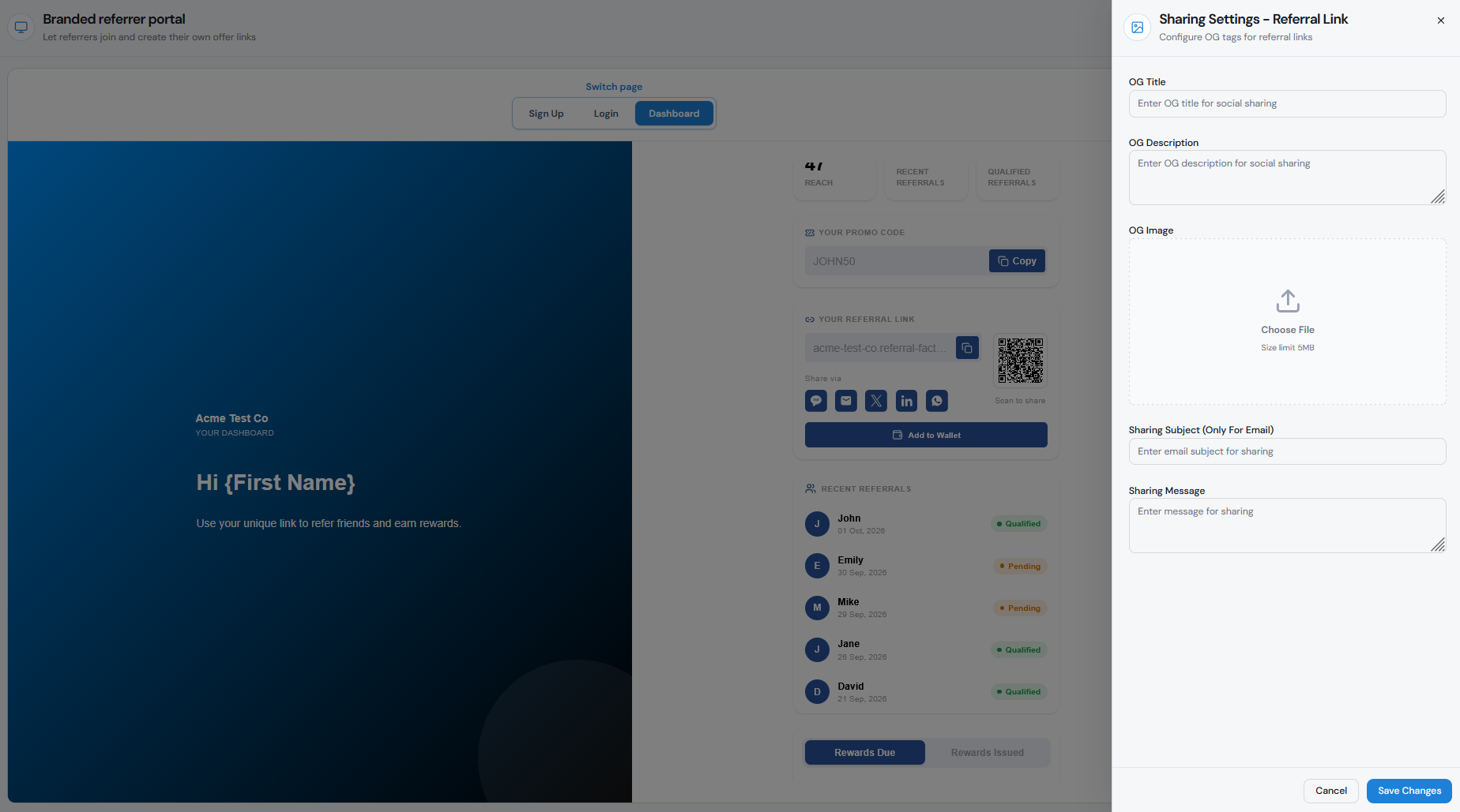 Referral Link Sharing Settings in Referral Factory
