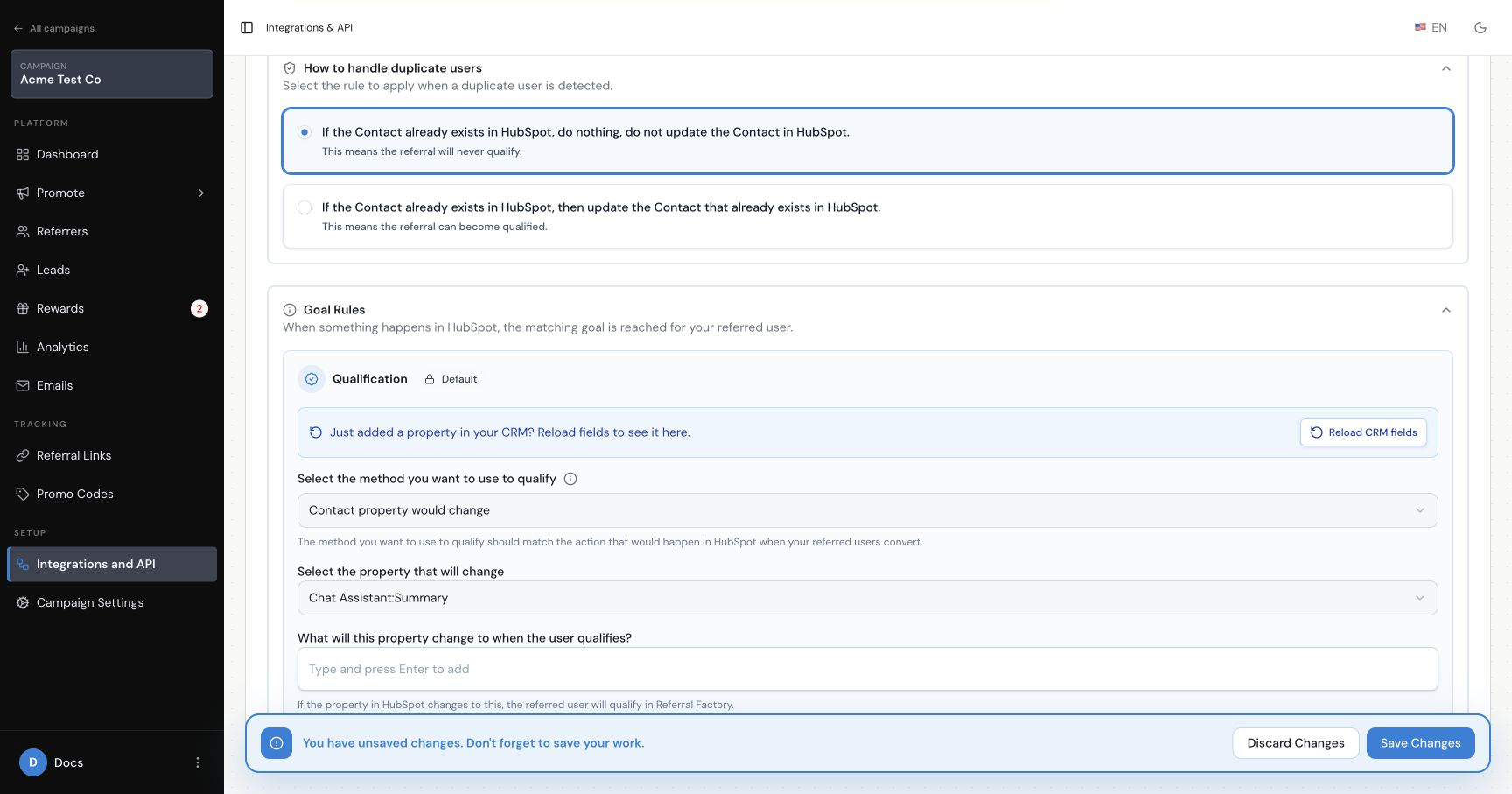 HubSpot qualification rule using a Contact property and target value