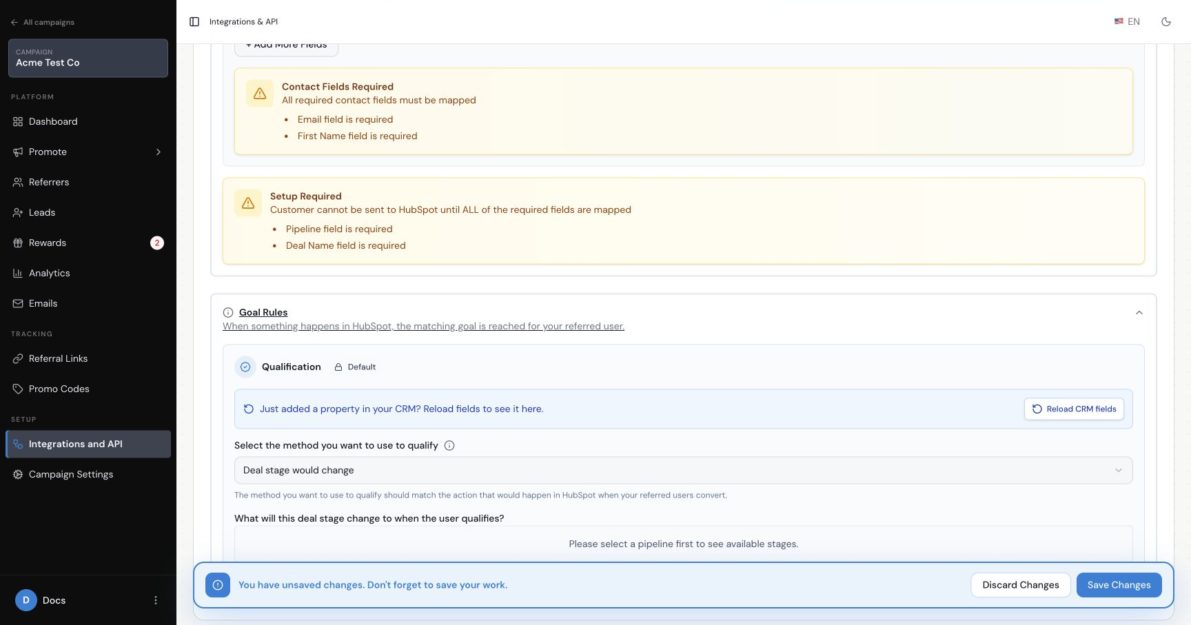 HubSpot qualification rule using a selected Deal stage
