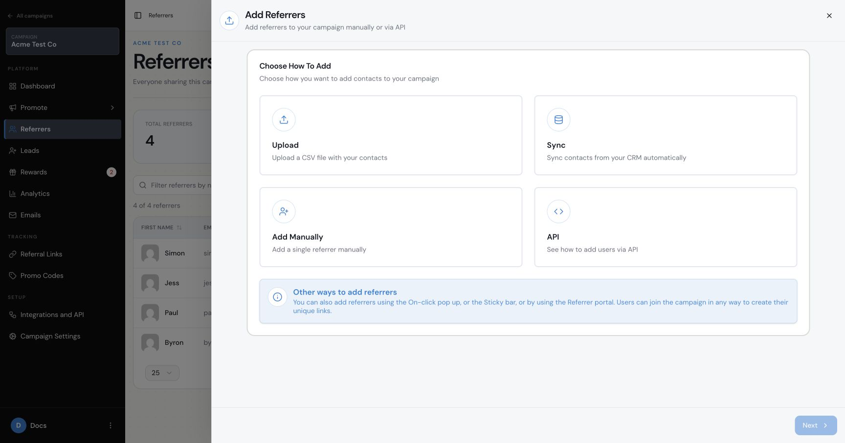 Referral Factory contact sync showing HubSpot as a source