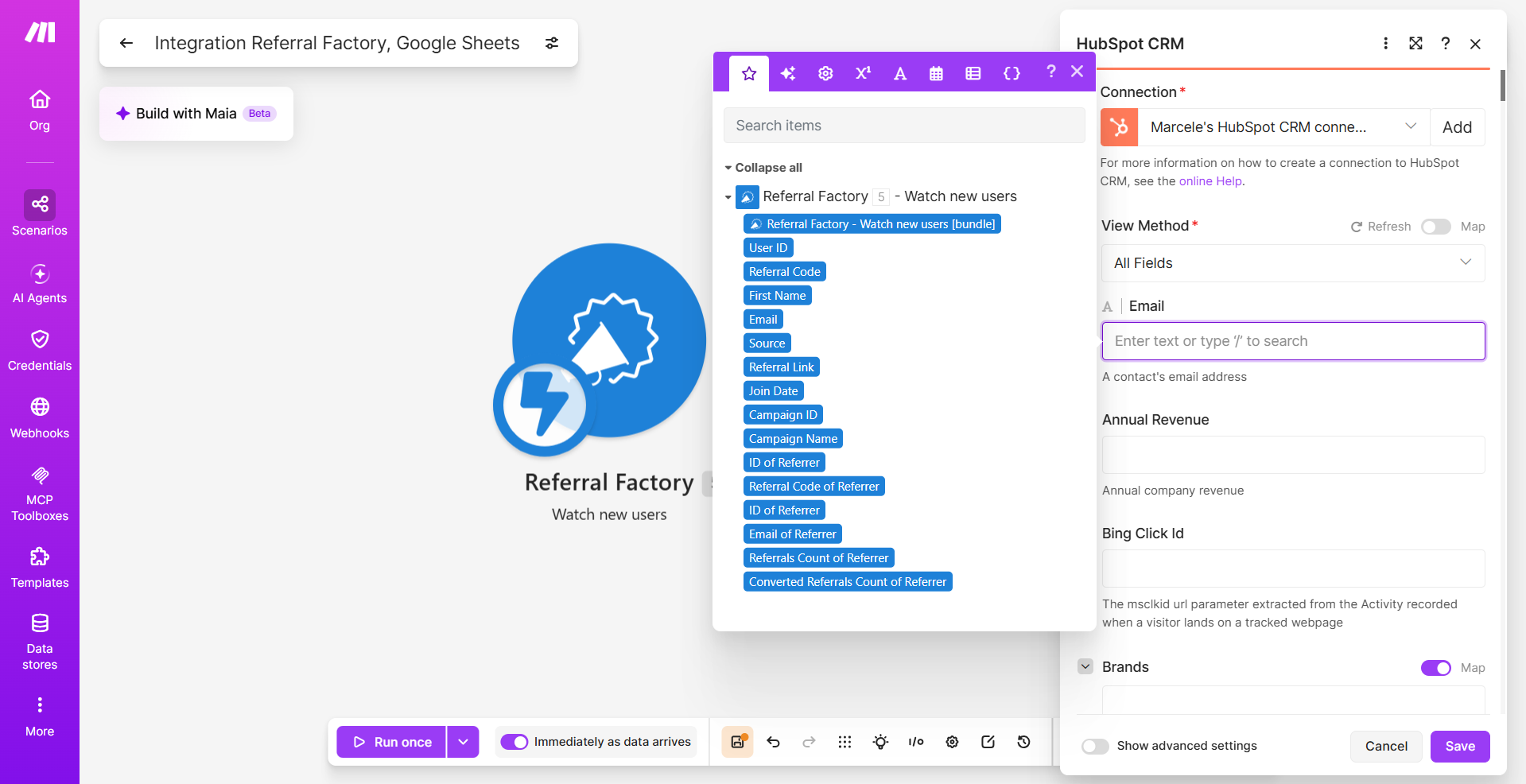 How Can I Send New Referrers Into My CRM Using Make? screenshot 3