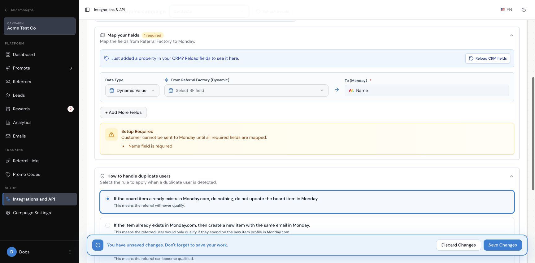 Map Referral Factory lead information to the required Monday.com fields