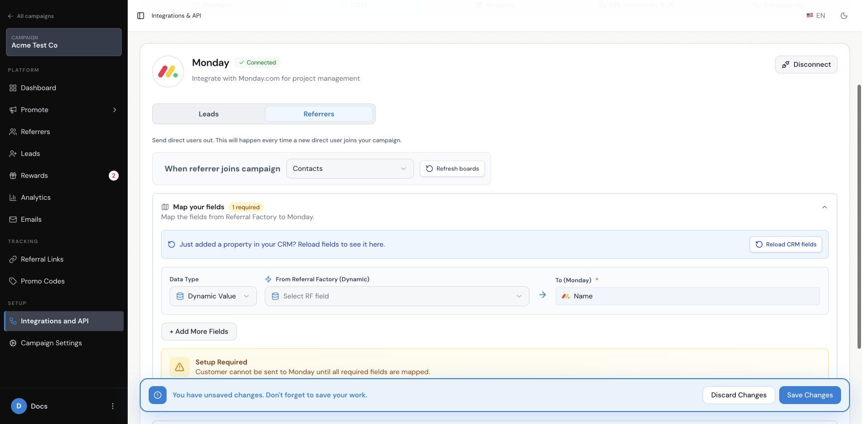 Configure what happens when a new referrer joins the campaign