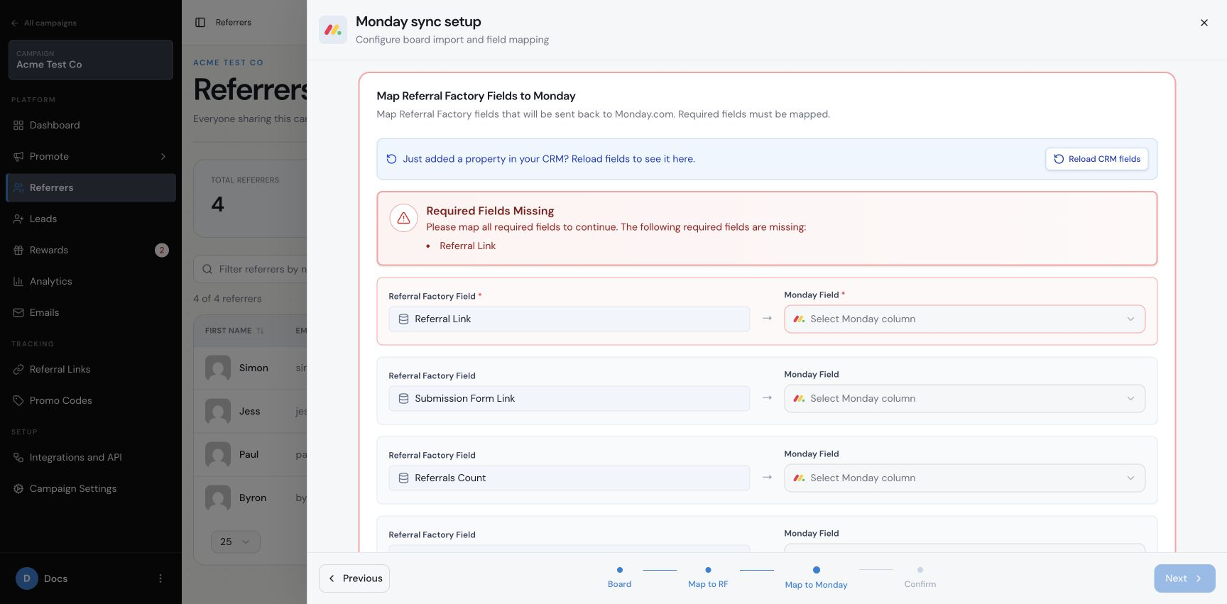 Map referral details back to Monday.com