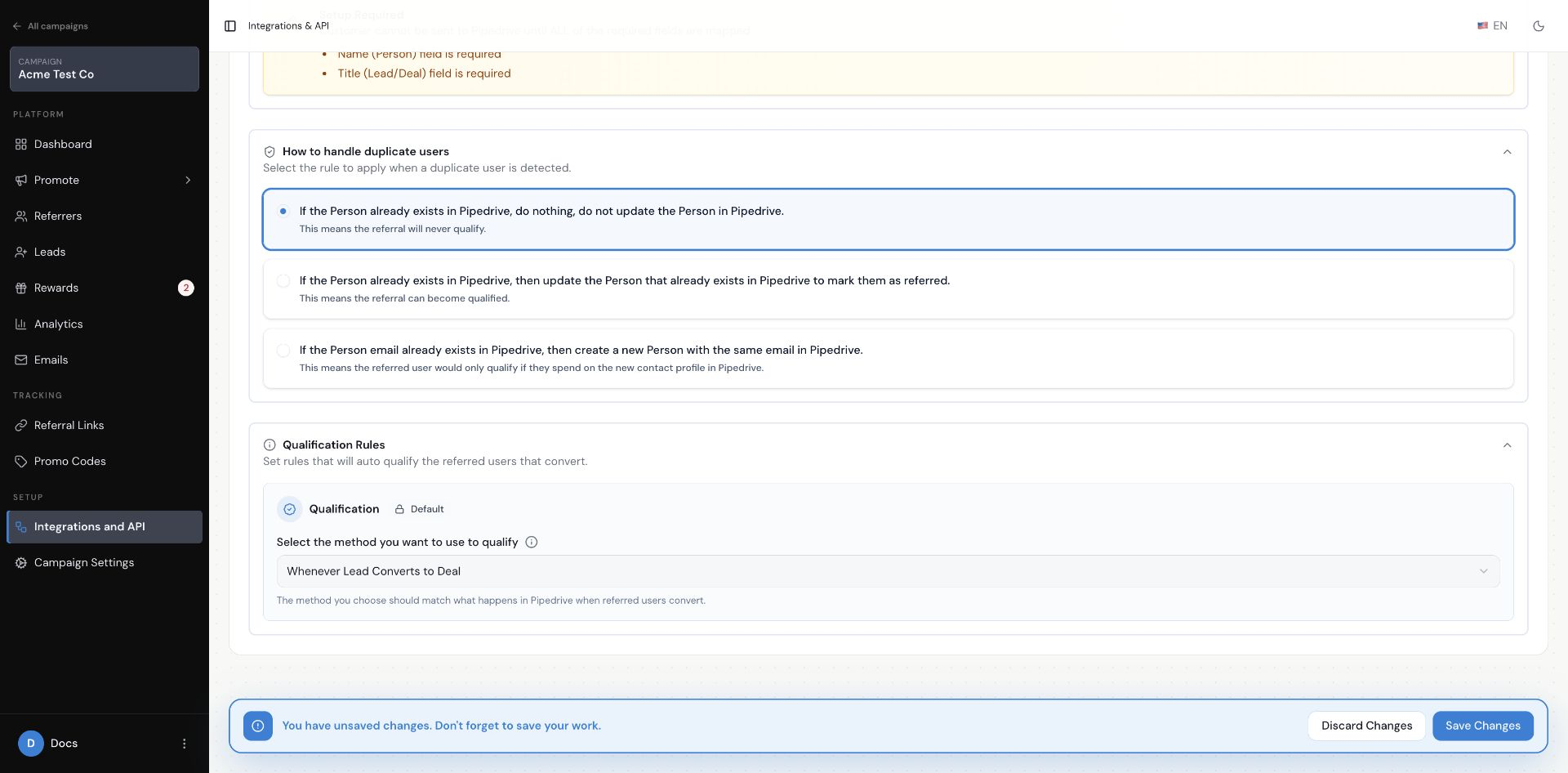 Qualify a referral when its Pipedrive Lead converts to a Deal