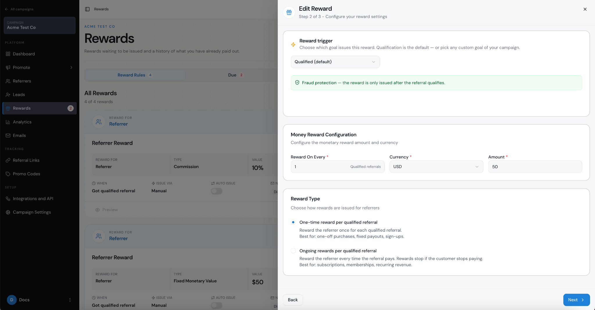 A Referral Factory reward rule triggered by a qualified referral