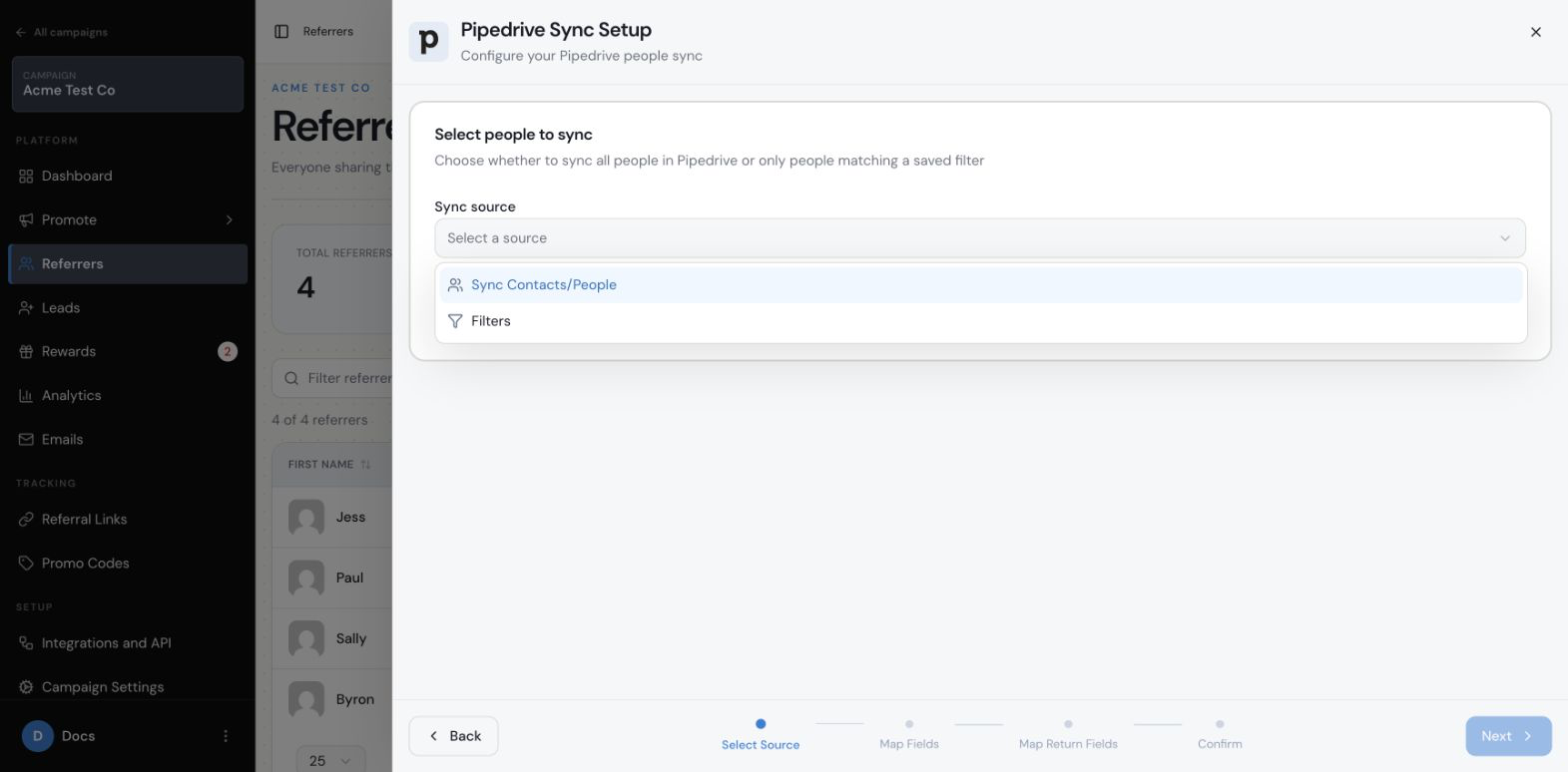 Choose all visible Pipedrive people or a saved People filter