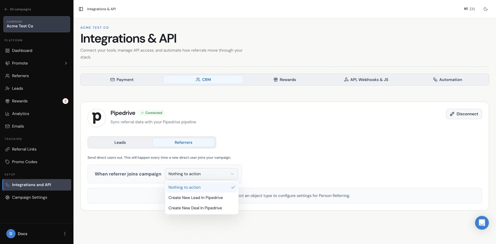 Choose whether a new referrer becomes a Pipedrive Lead or Deal