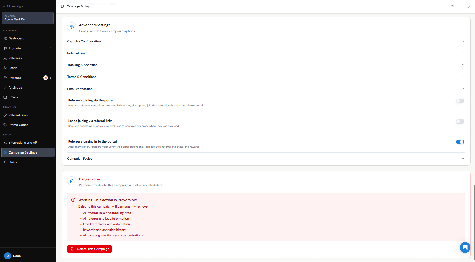 Campaign Settings Email Verification options