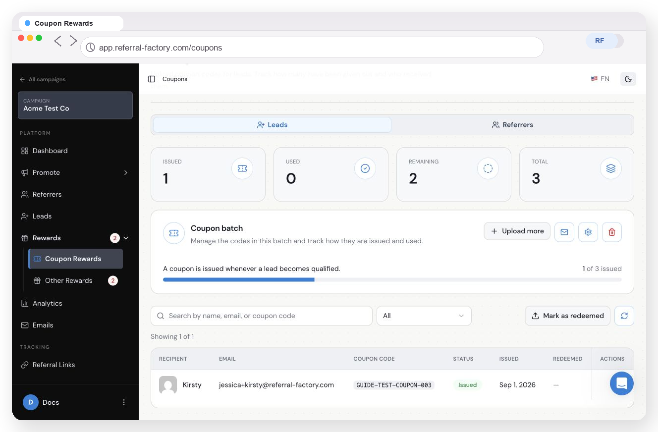 How To Set Up and Use Coupon Rewards in Referral Factory