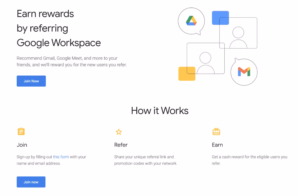 Google Workspace referral program screenshot