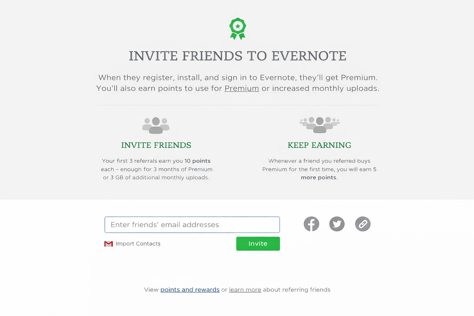 Evernote referral program screenshot