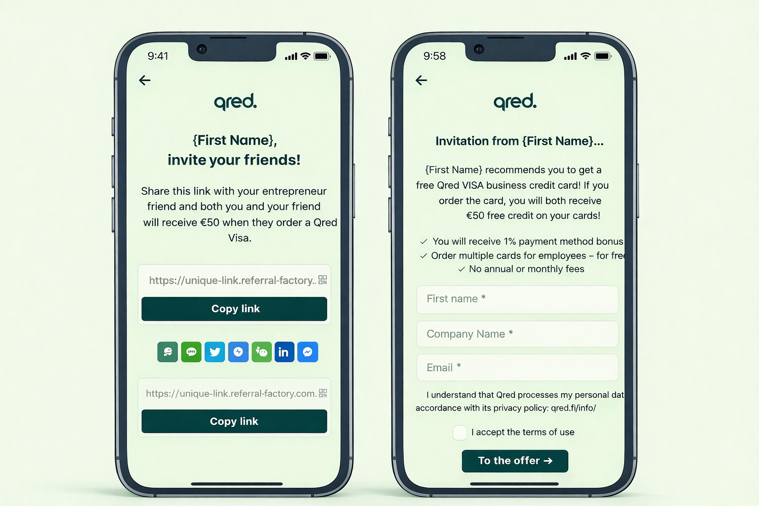 Qred referral program screenshot