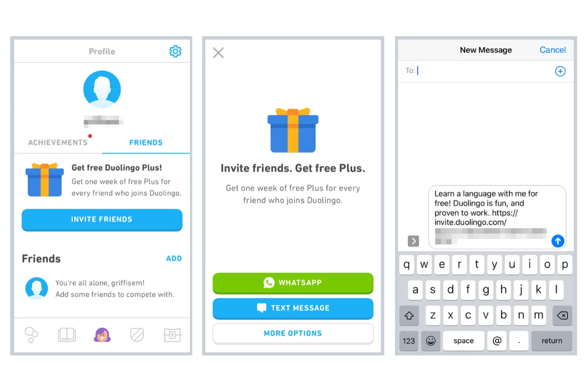 Duolingo referral program screenshot