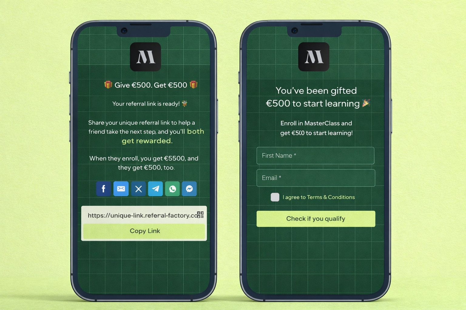 Masterschool referral program screenshot