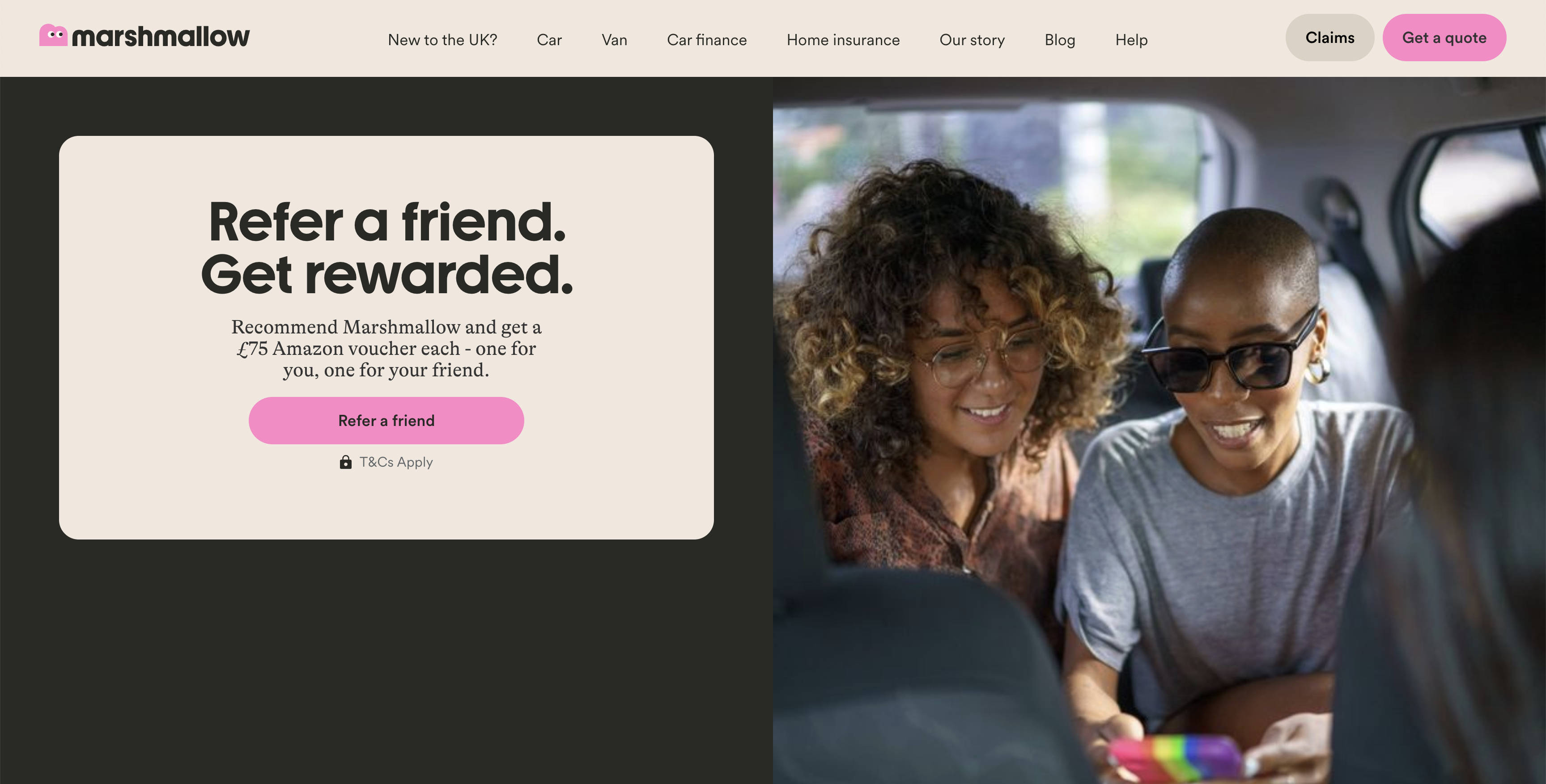 Marshmallow referral program screenshot