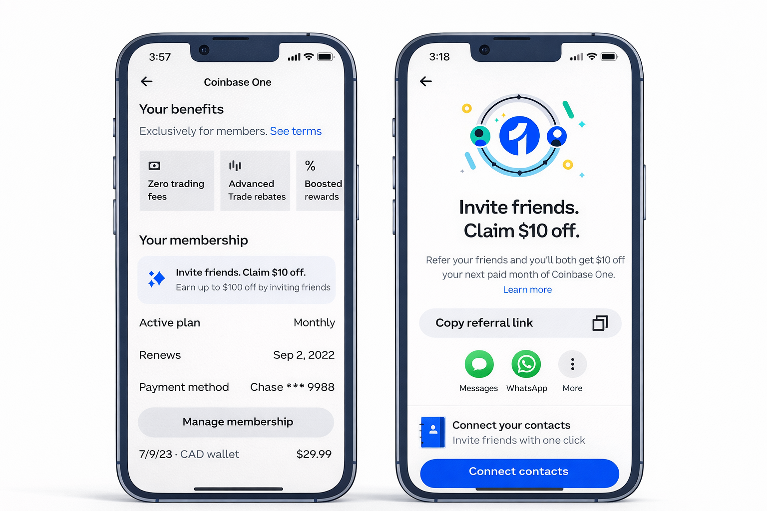 Coinbase referral program screenshot