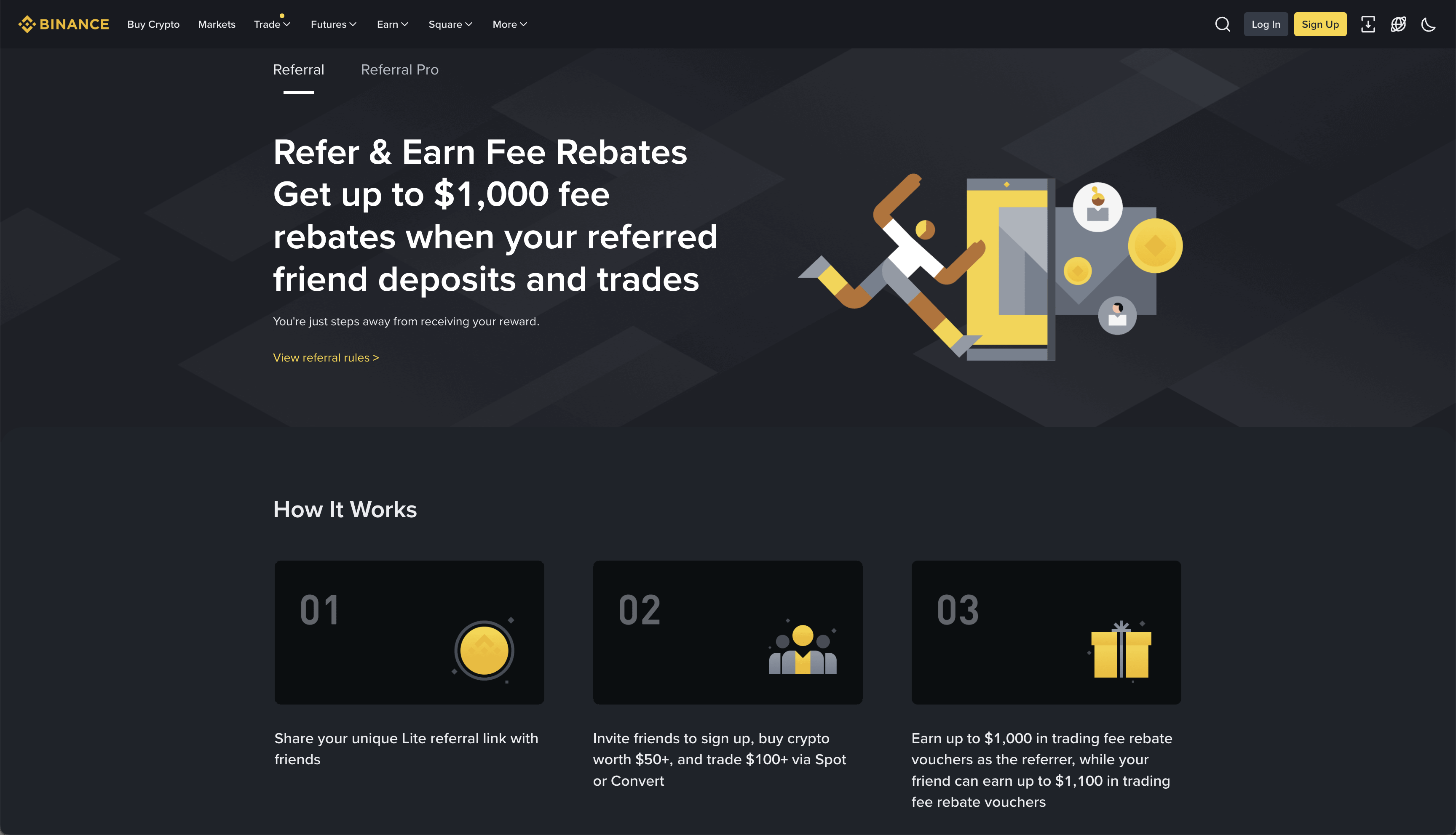 Binance referral program screenshot