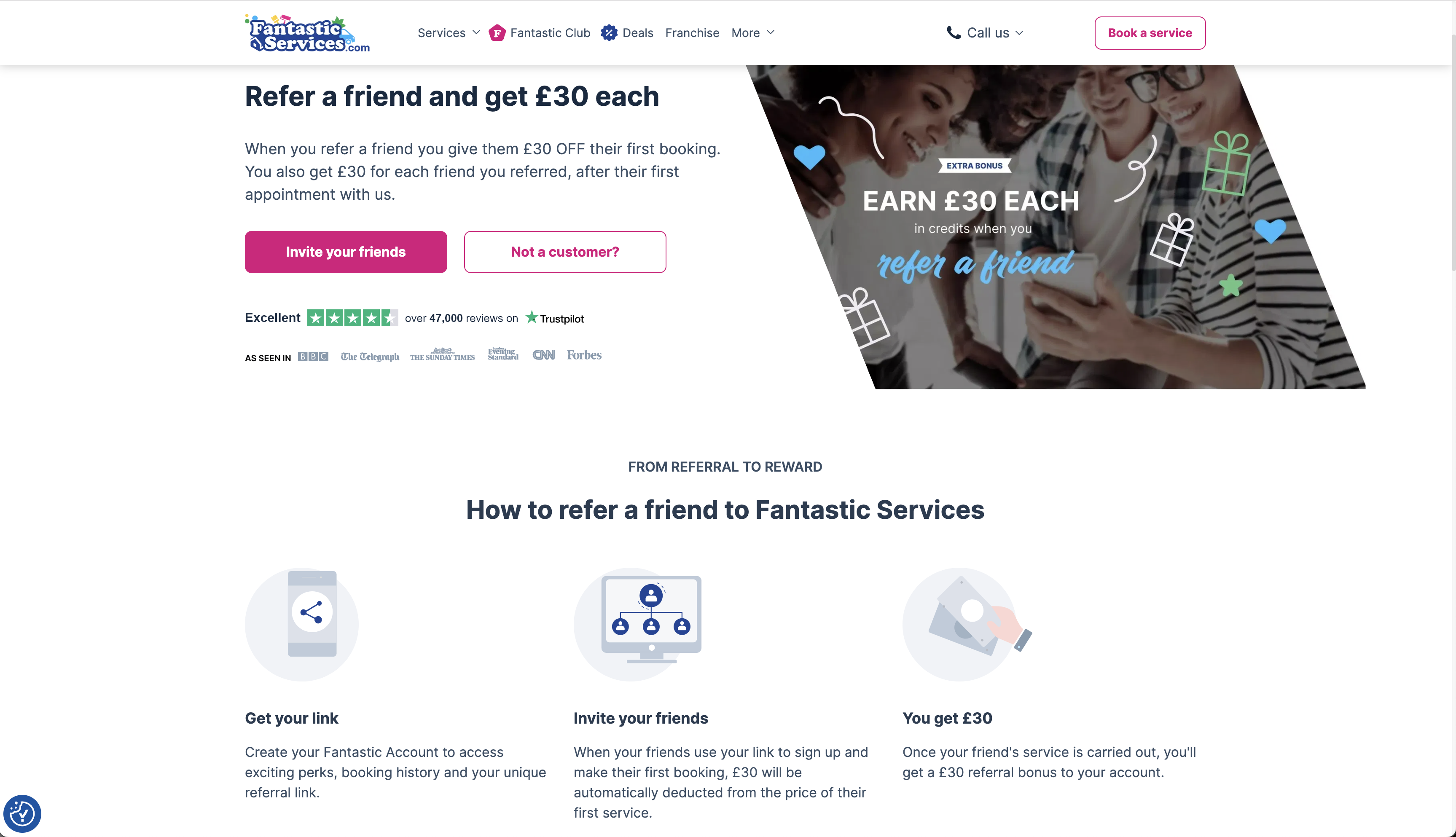 Fantastic Services referral program screenshot