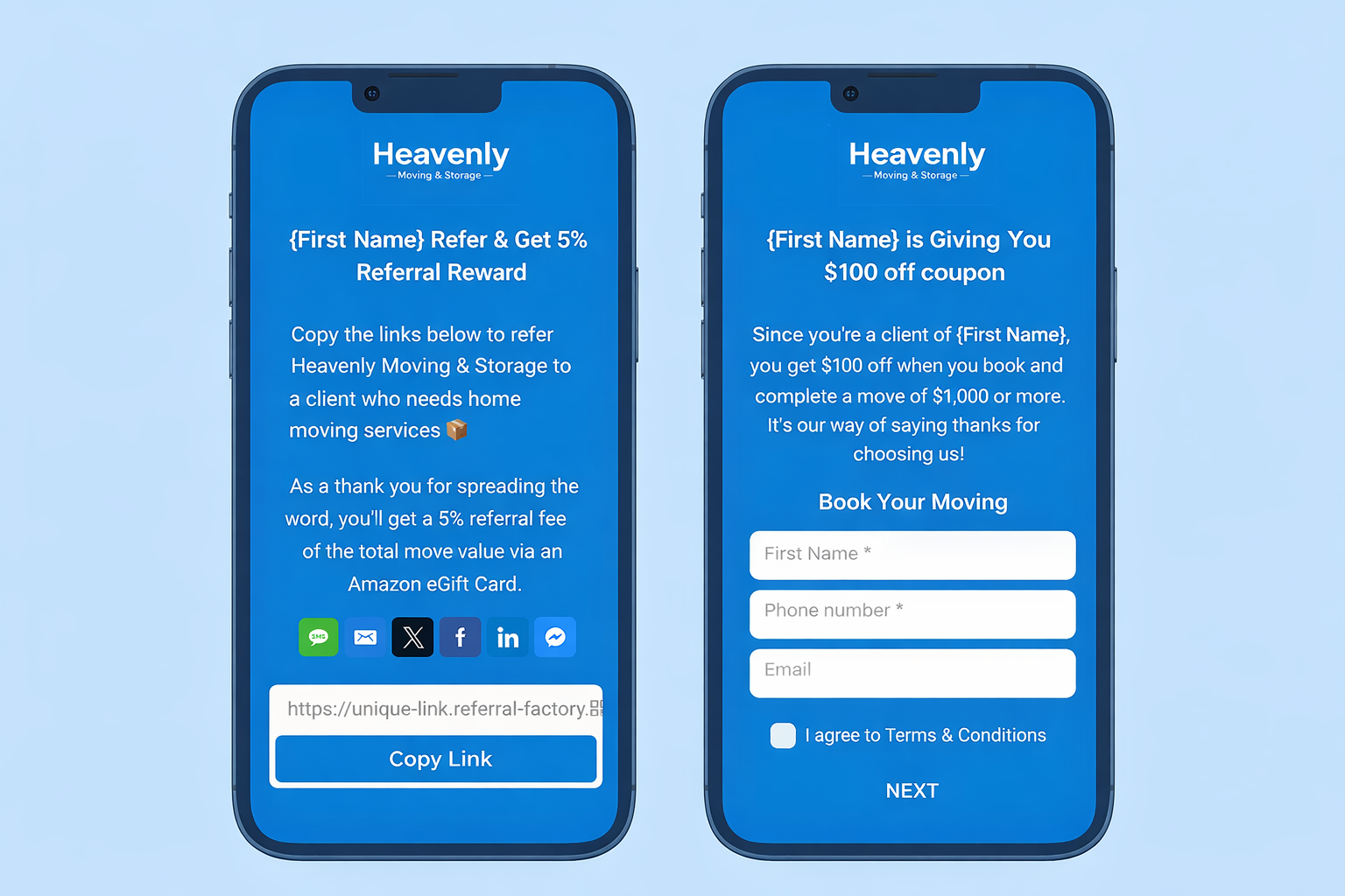Heavenly Moving & Storage referral program screenshot