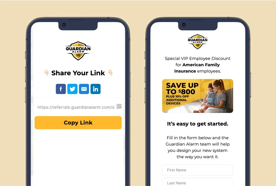 Guardian Alarm referral program screenshot