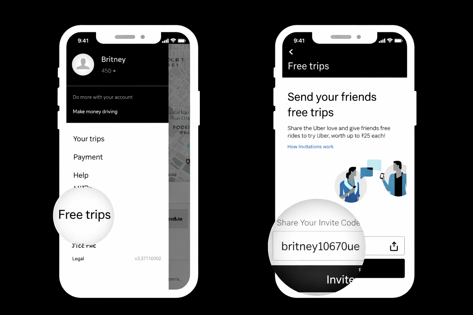 Uber referral program screenshot