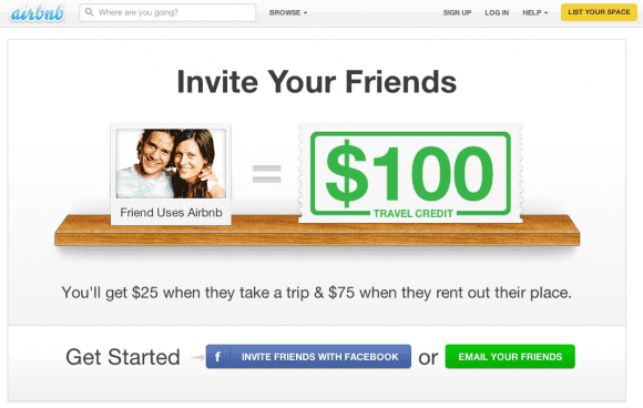 Airbnb referral program screenshot