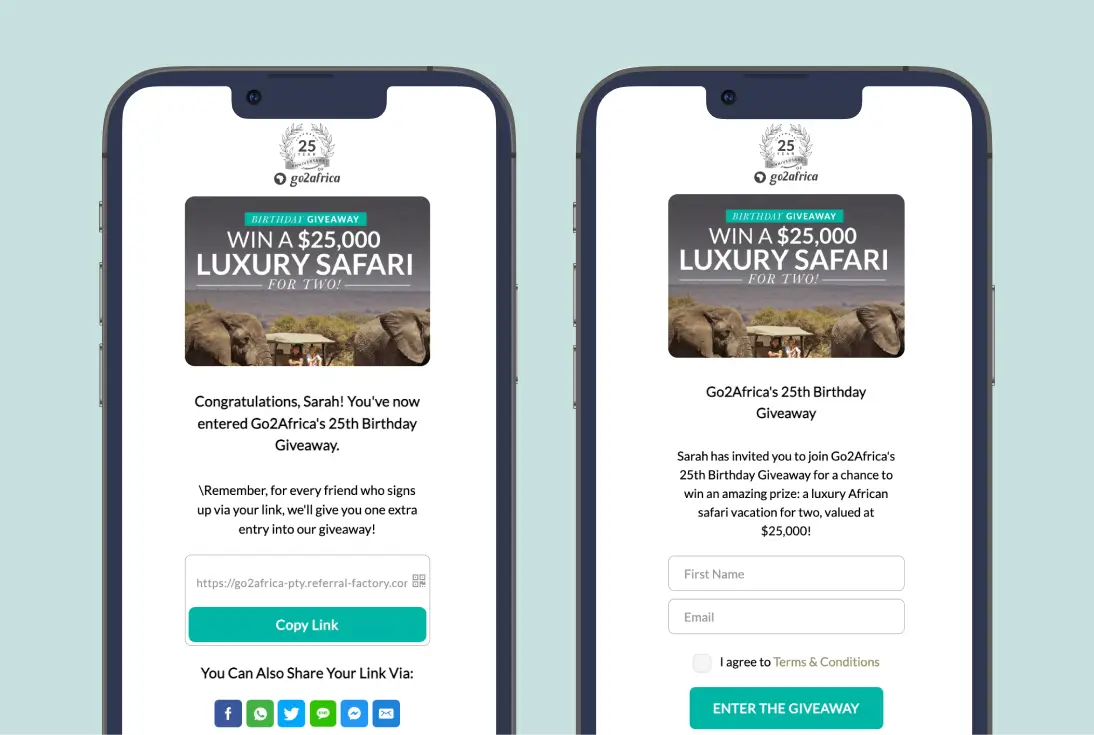 Go2Africa referral program screenshot