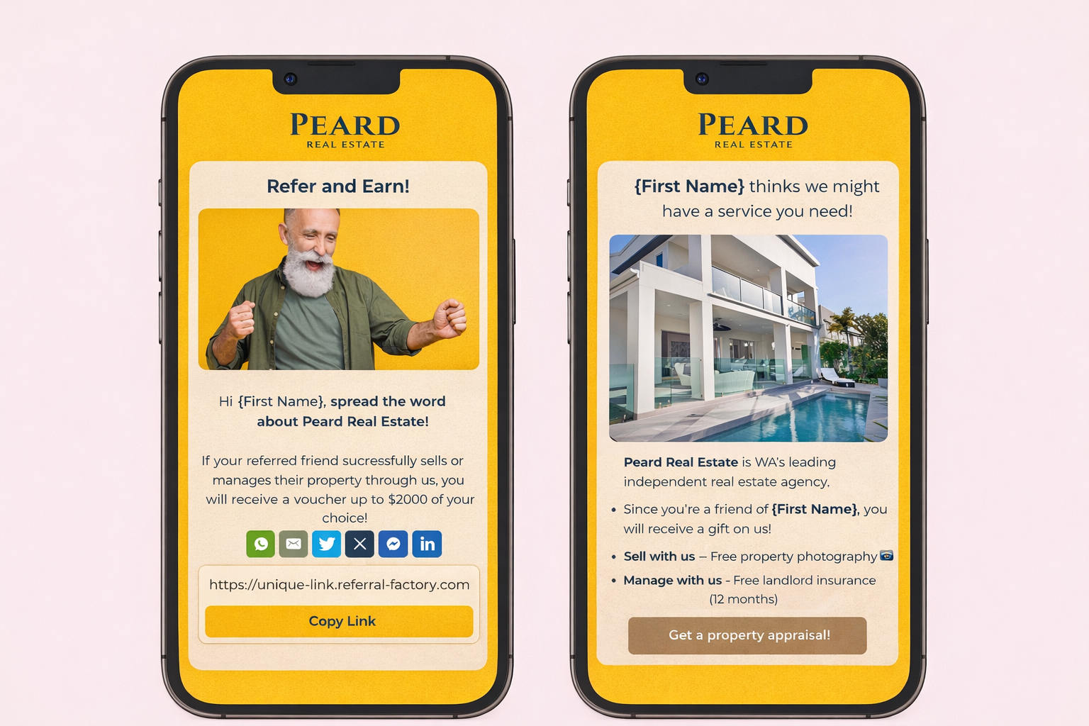 Peard referral program screenshot