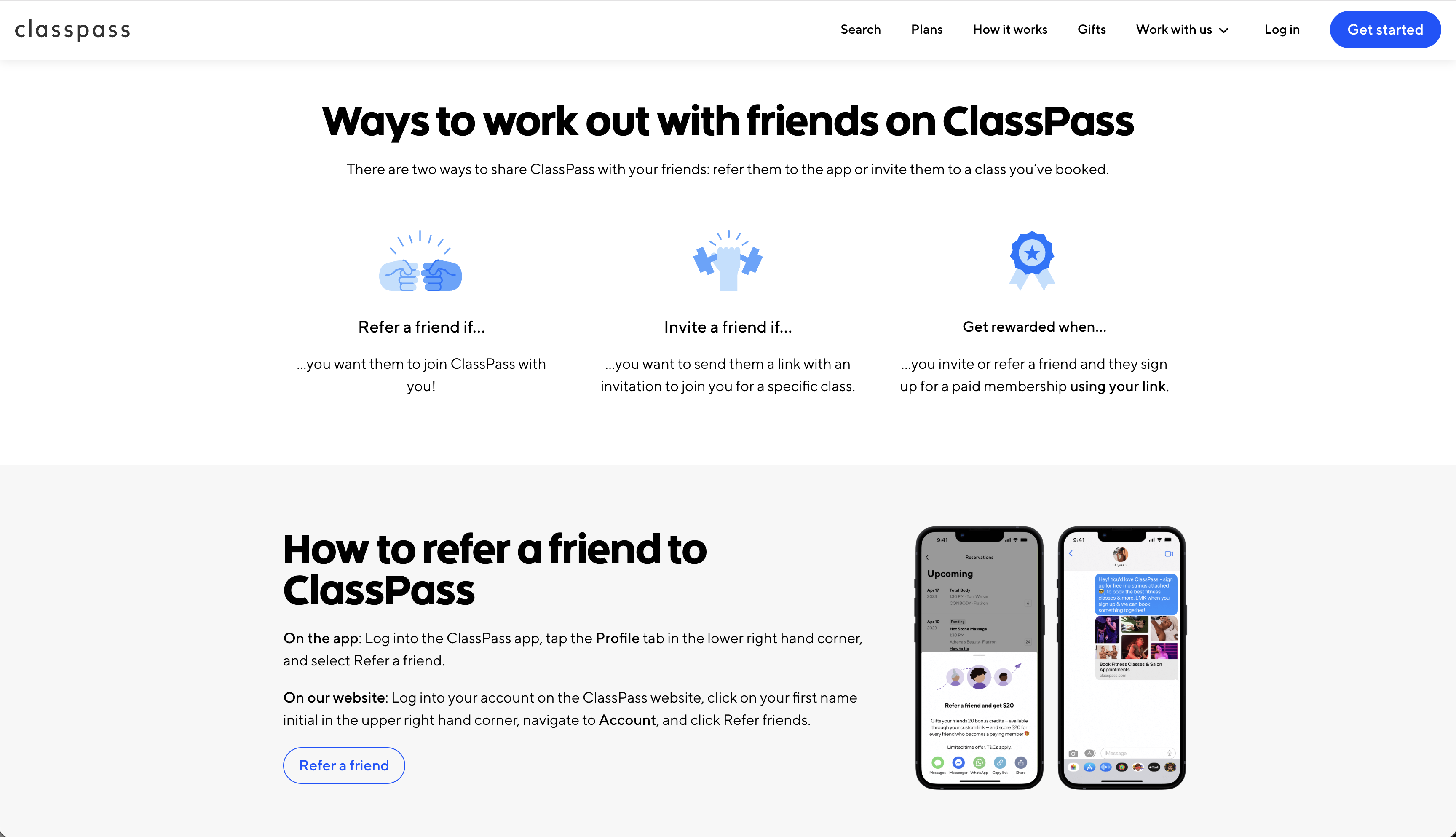 ClassPass referral program screenshot
