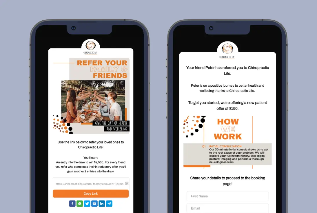 Chiropractic Life referral program screenshot