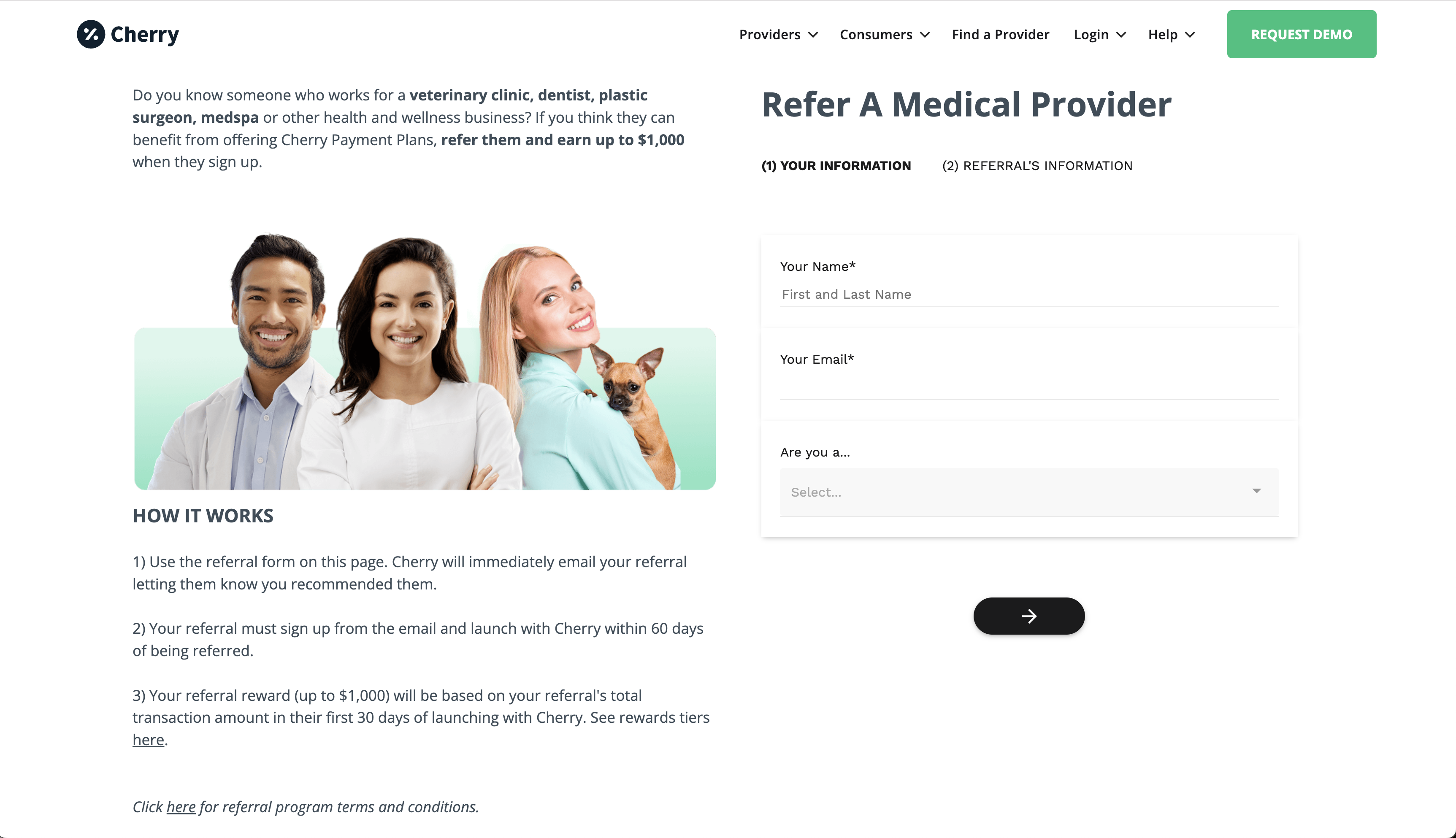 Cherry referral program screenshot