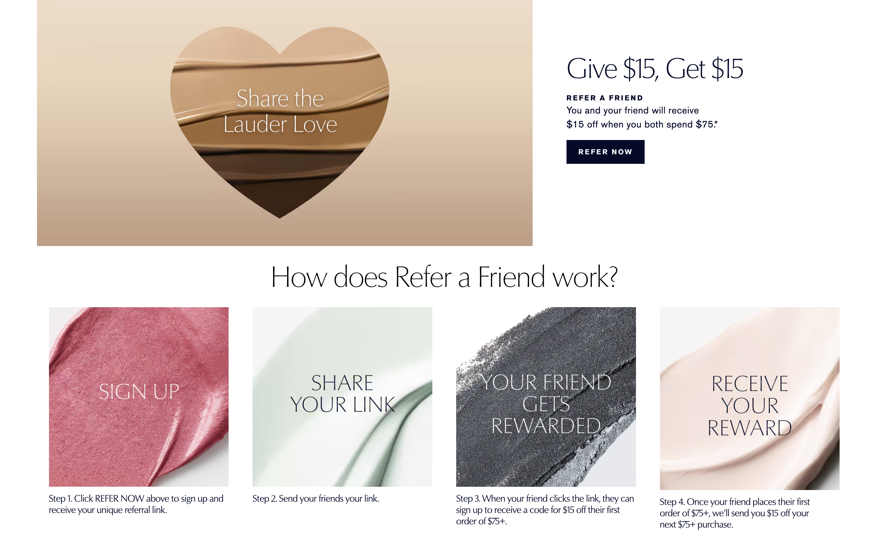 Estee Lauder referral program screenshot