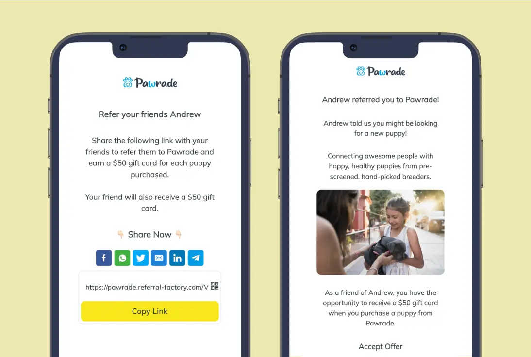 Pawrade referral program screenshot