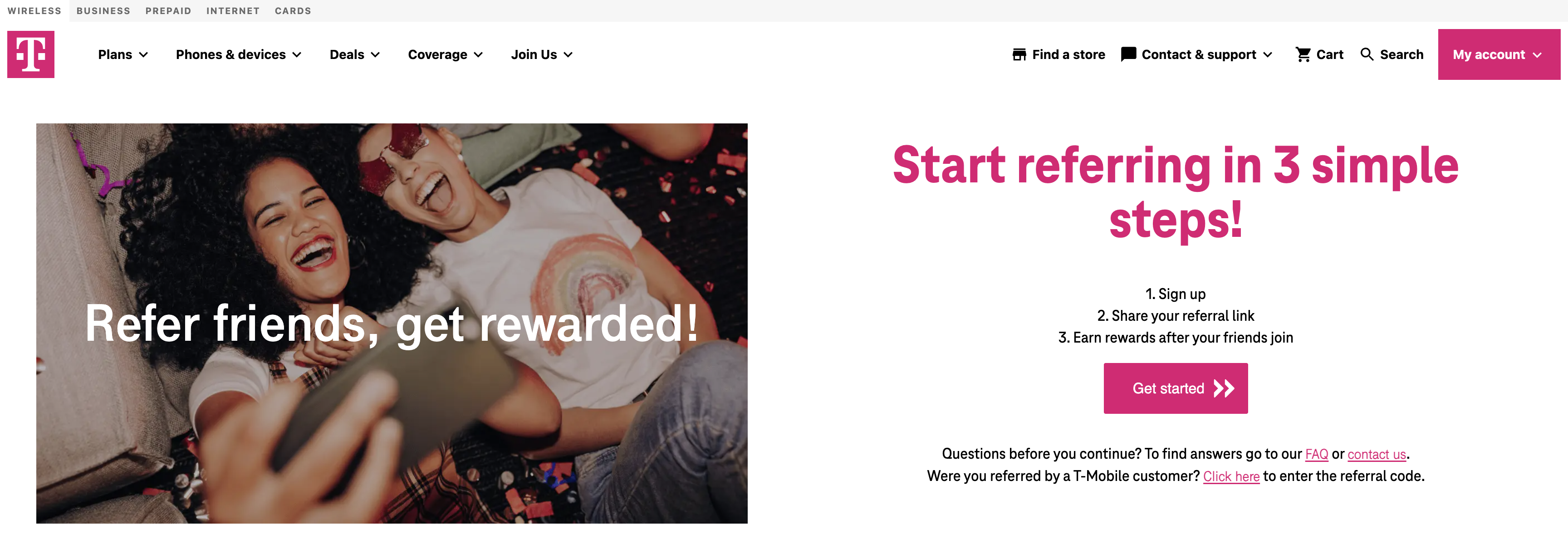 T-Mobile referral program screenshot