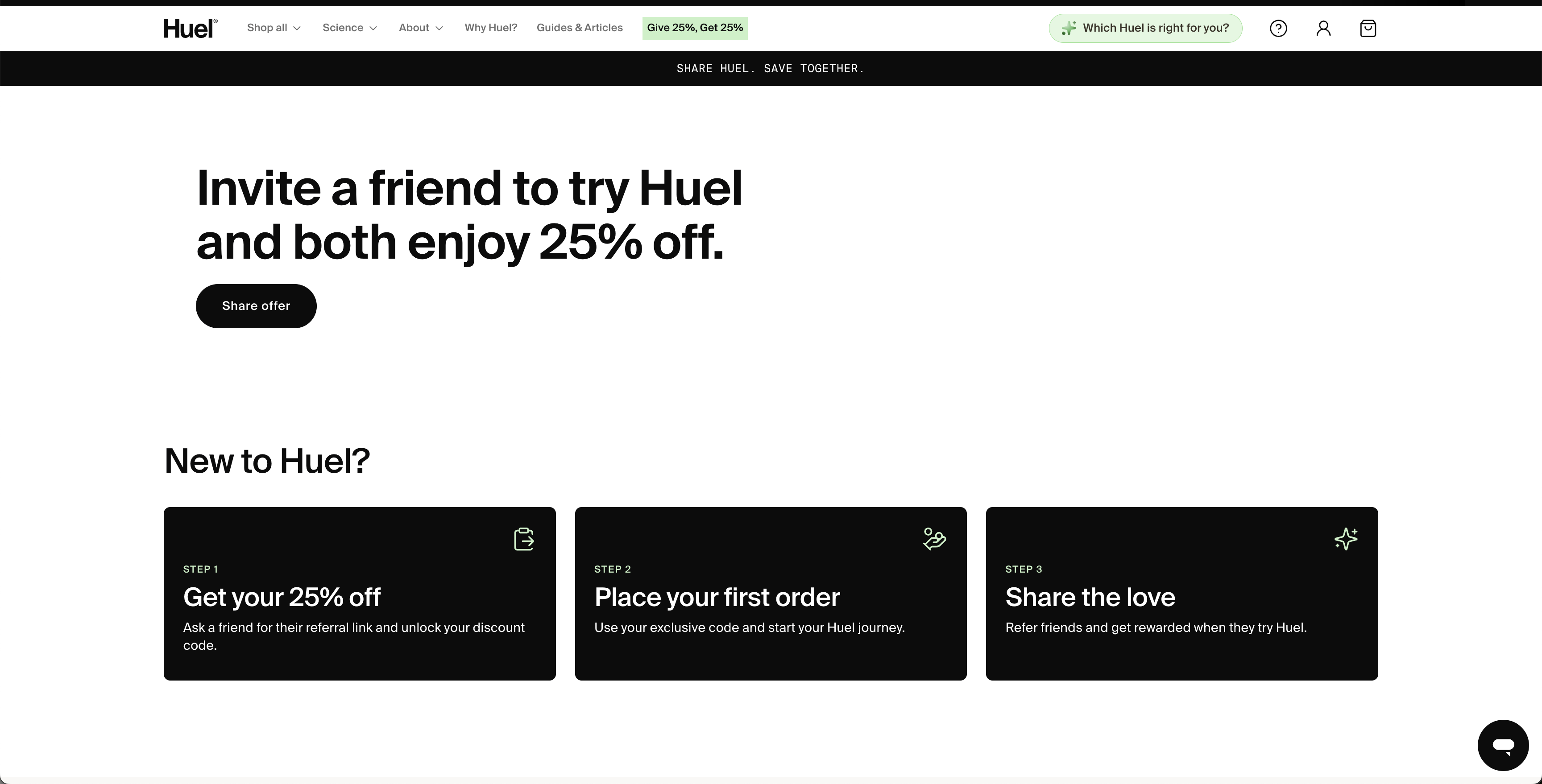 Huel referral program screenshot