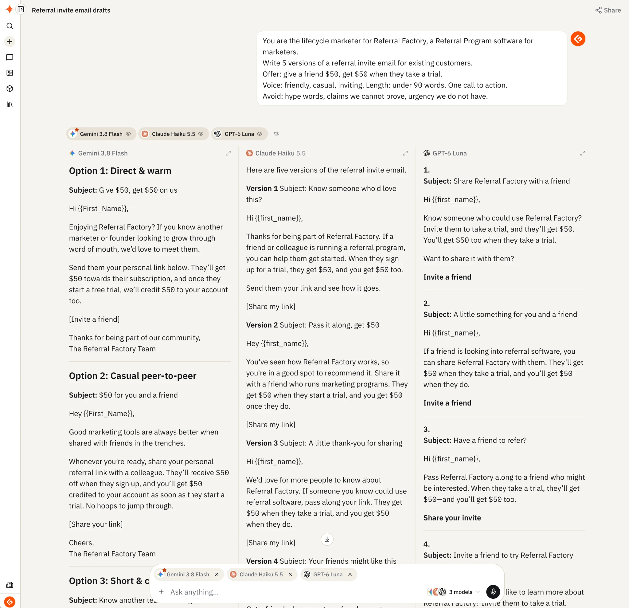 Sparkian multi-model chat interface