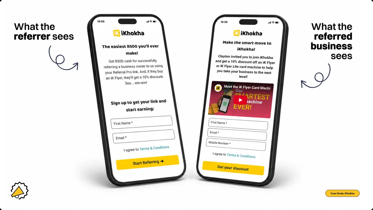 What the referrer sees and what the referred business sees in iKhokha's Refer a Friend program