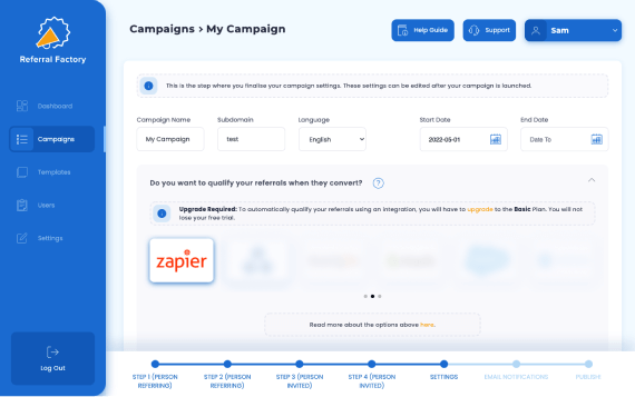 Zapier integration with Referral Factory