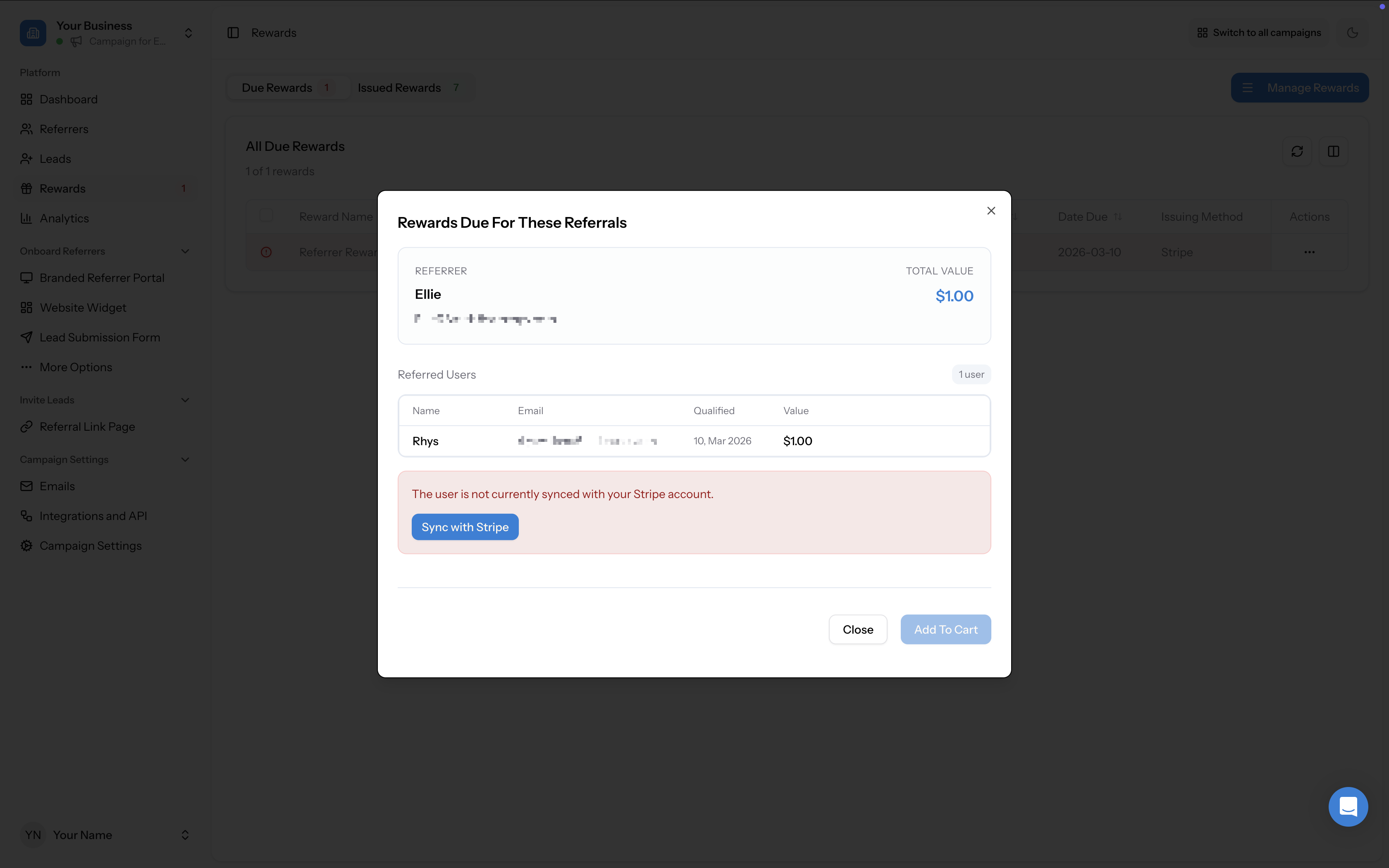 Attention modal prompting to Sync By Email Address