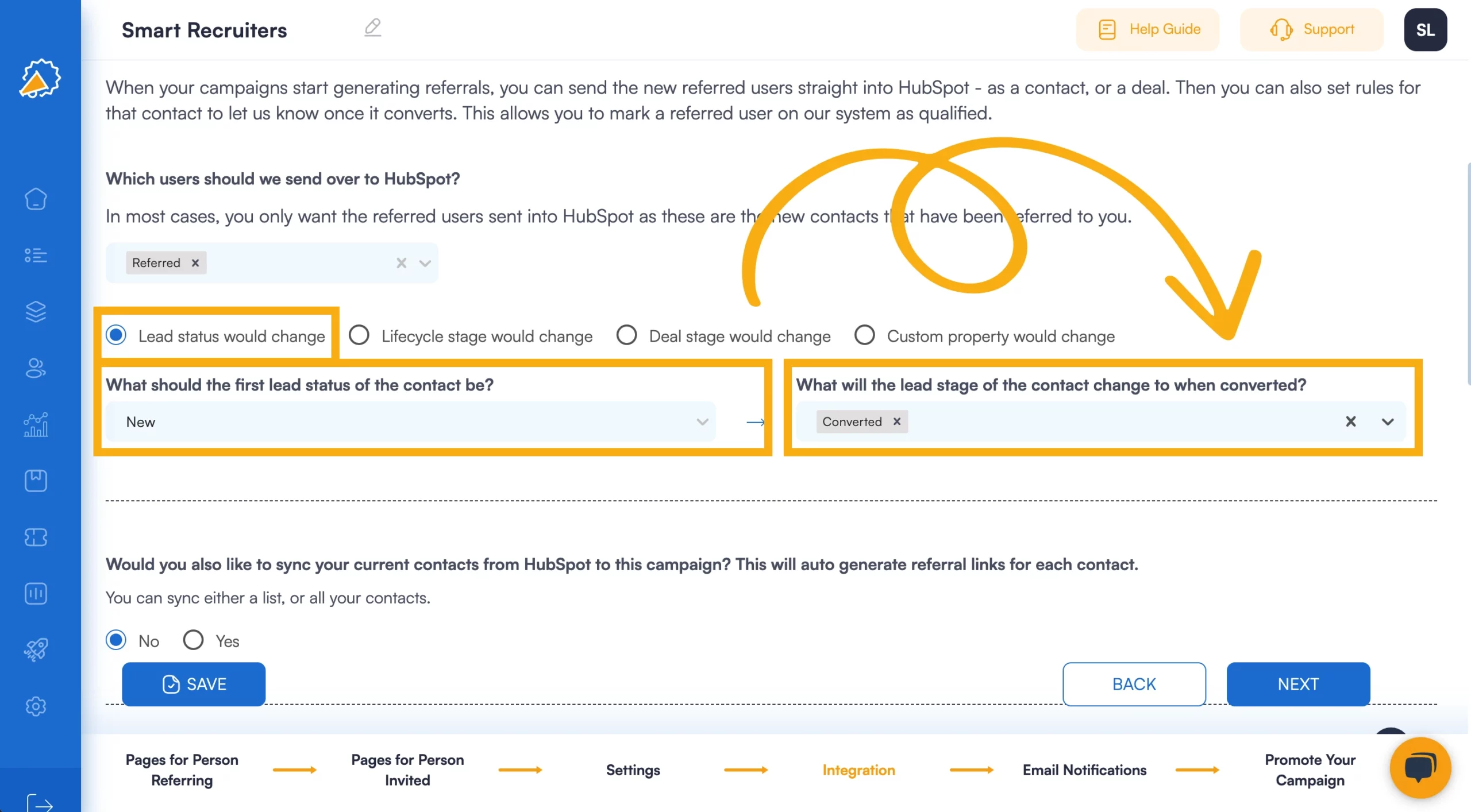 referral software that integrates with hubspot qualify by lead status