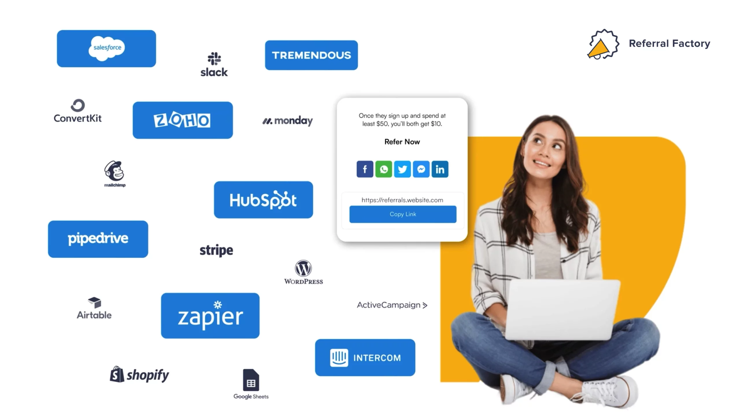 referral marketing software integrations referral marketing tools crms zapier hubspot crm salesforce payment processor stripe zapier