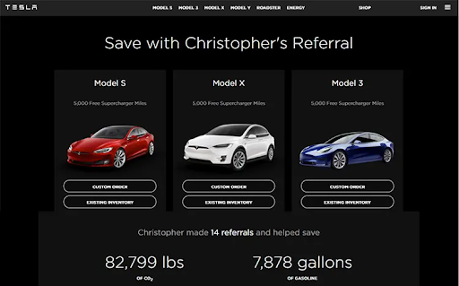 tesla referral program referrer dashboard save with christopher's referral