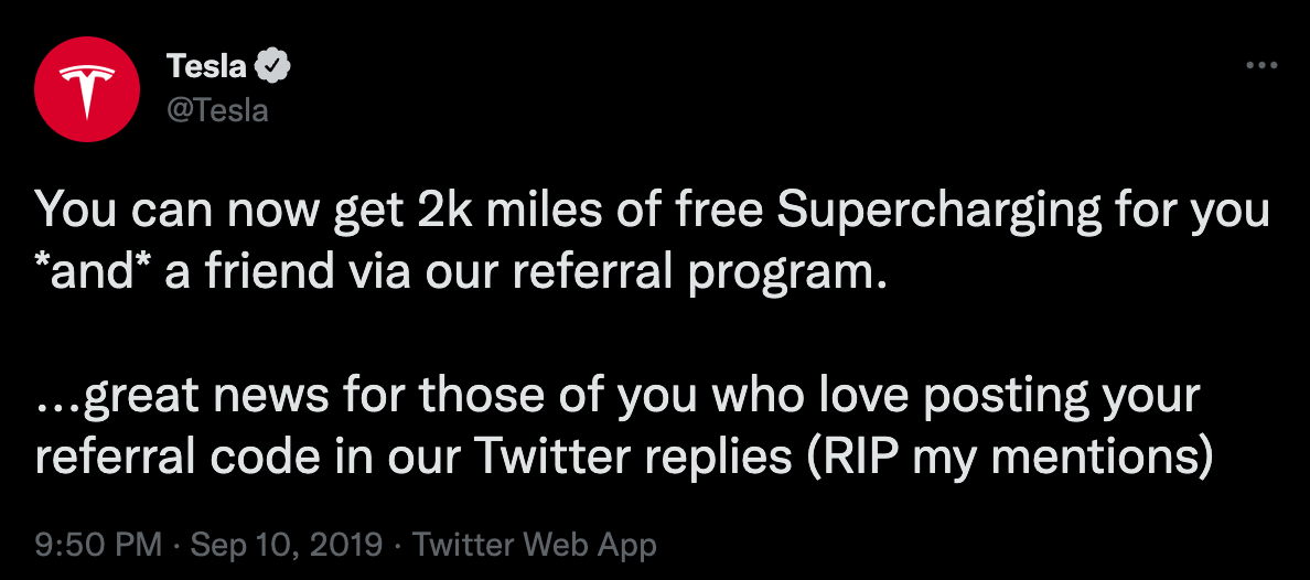 tesla promoting referral program twitter x