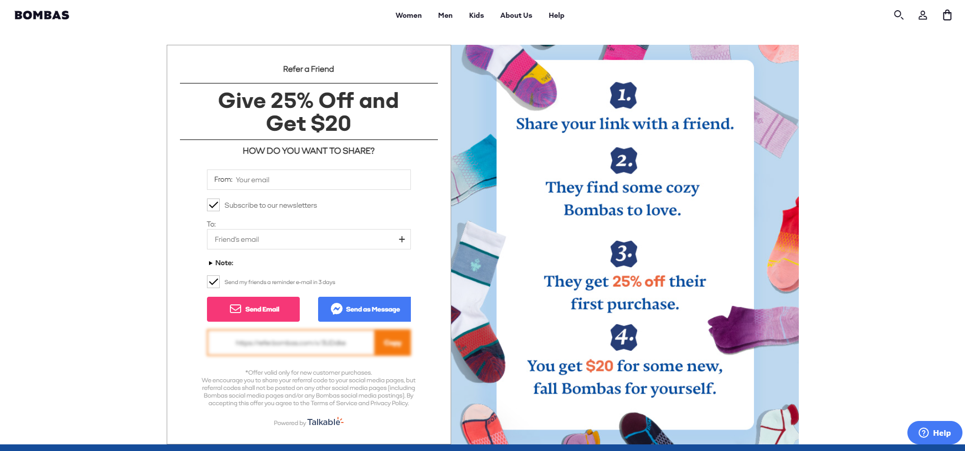 Bombas referral program example