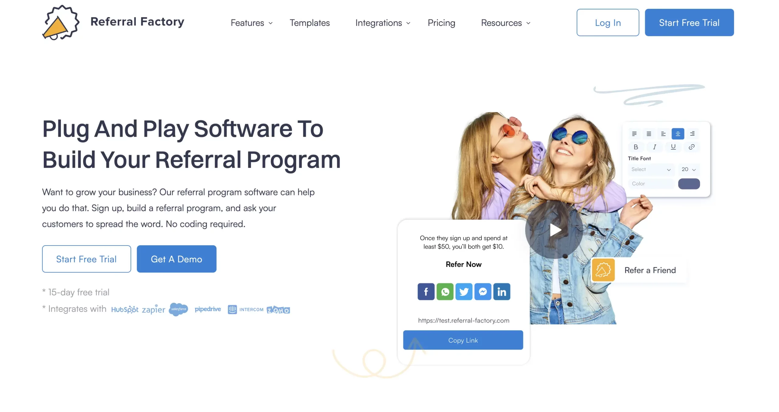 referral factory referral program software that integrates with hubspot