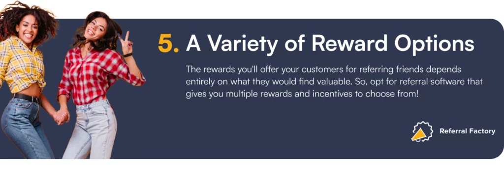 referral marketing tool referral program software what features to look for referral factory variety of referral reward options gift cards coupons vouchers discounts