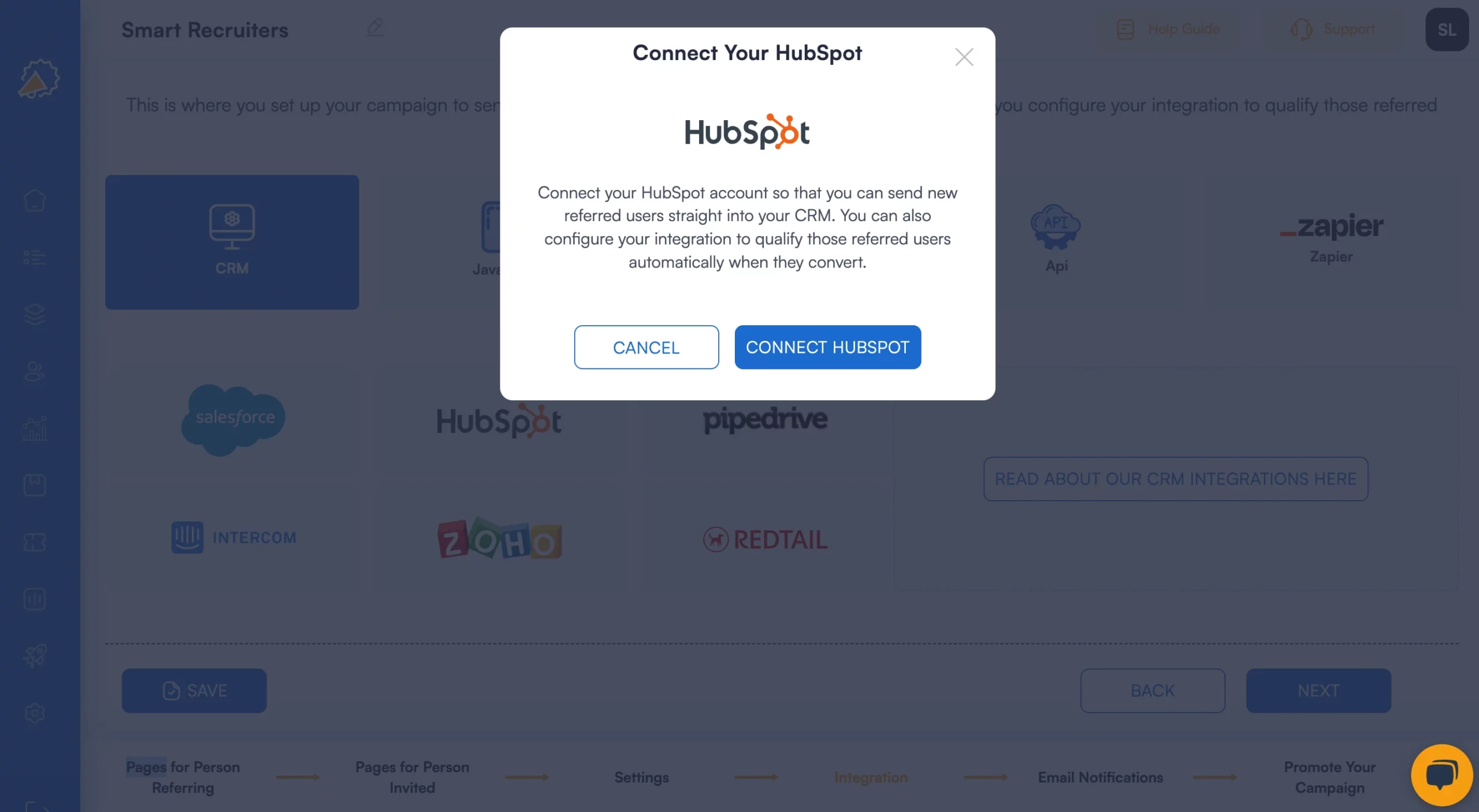 referral marketing tools referral program software step 3 authorise your HubSpot CRM integration