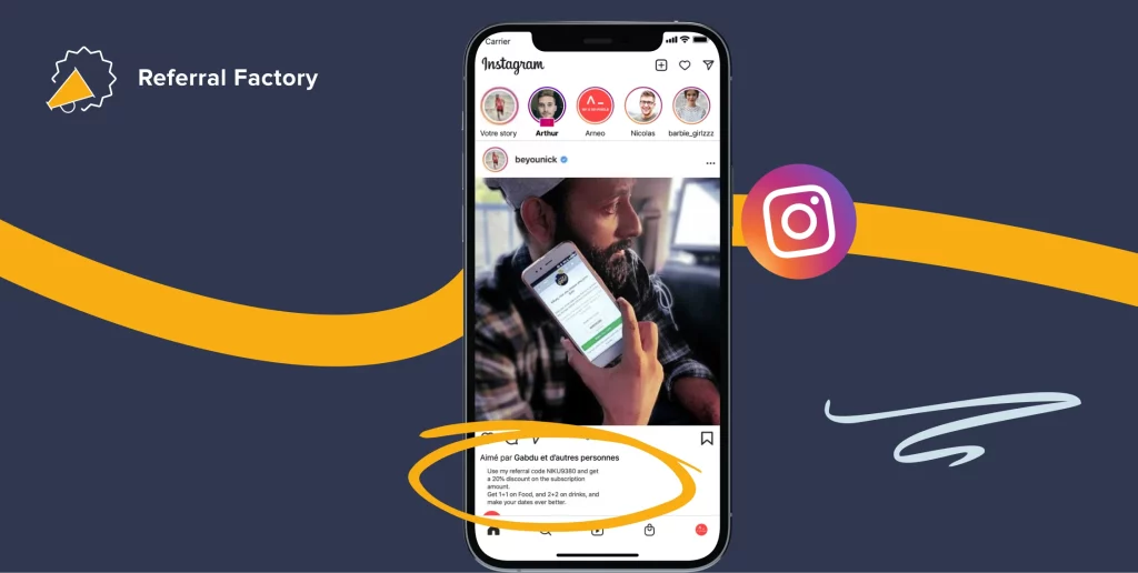Influencer posting on IG with a referral code